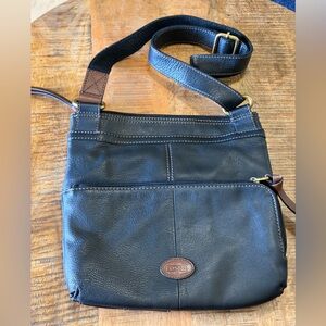 FOSSIL Morgan Pebbled Leather Messenger Crossbody Shoulder Bag Dark Brown Black